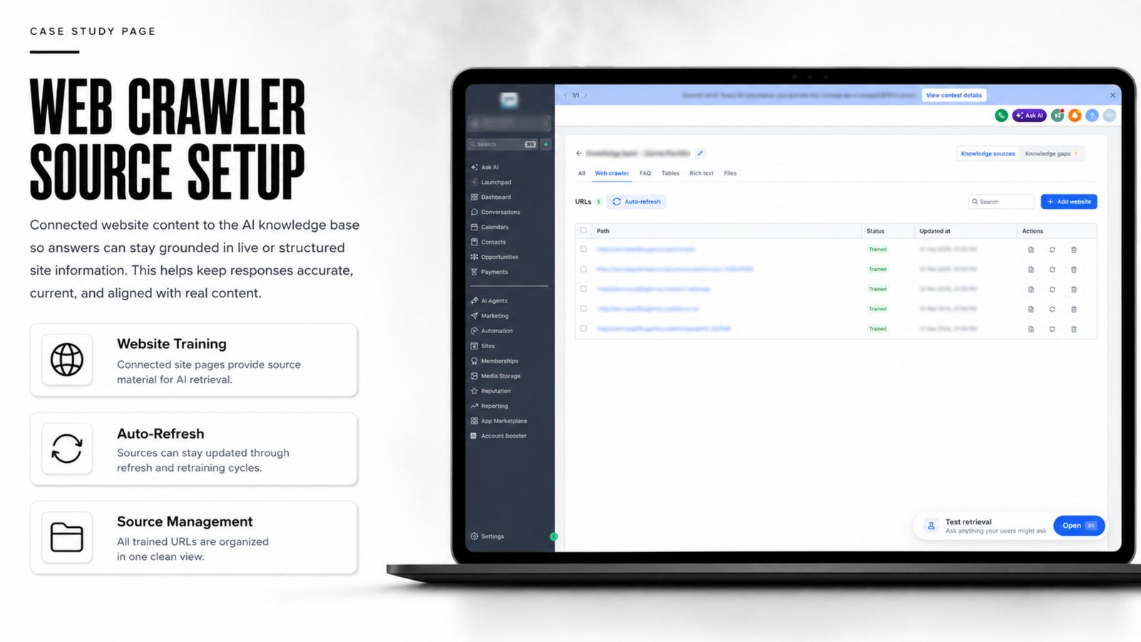 Web crawler source setup
