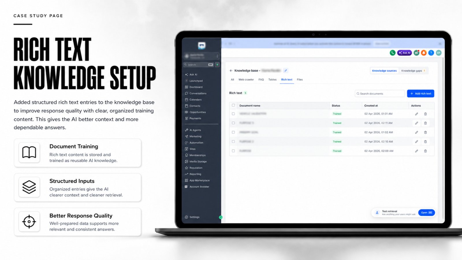 Rich text knowledge setup