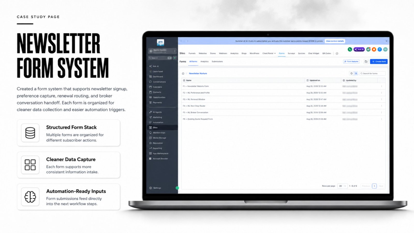 Newsletter form system